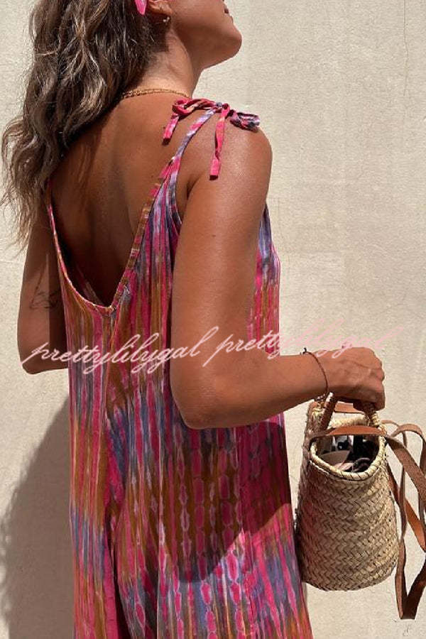 Brighton Beach Tie-dye Print Shoulder Tie Pocketed Loose Jumpsuit