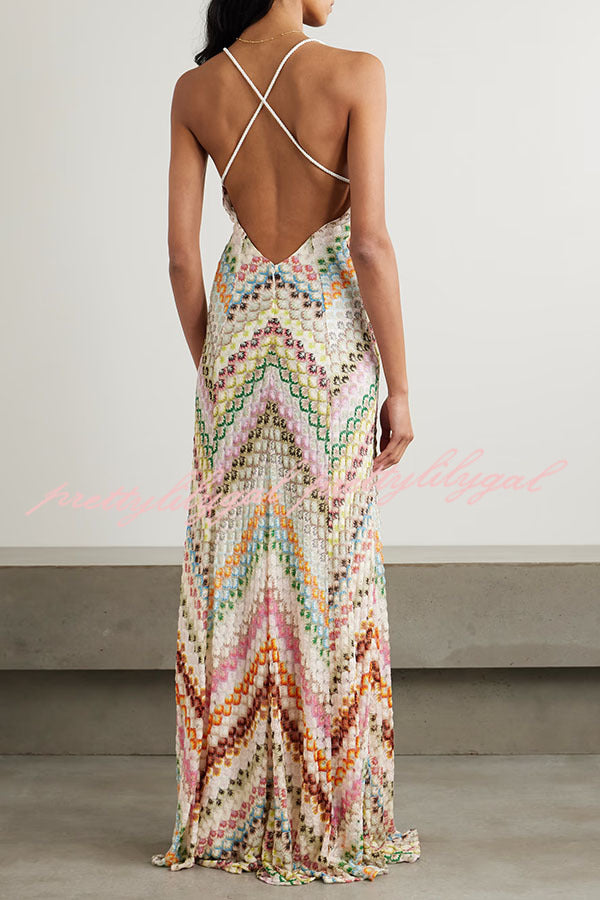 Missoni Summer Knit Colorful Herringbone Print Open Beck
