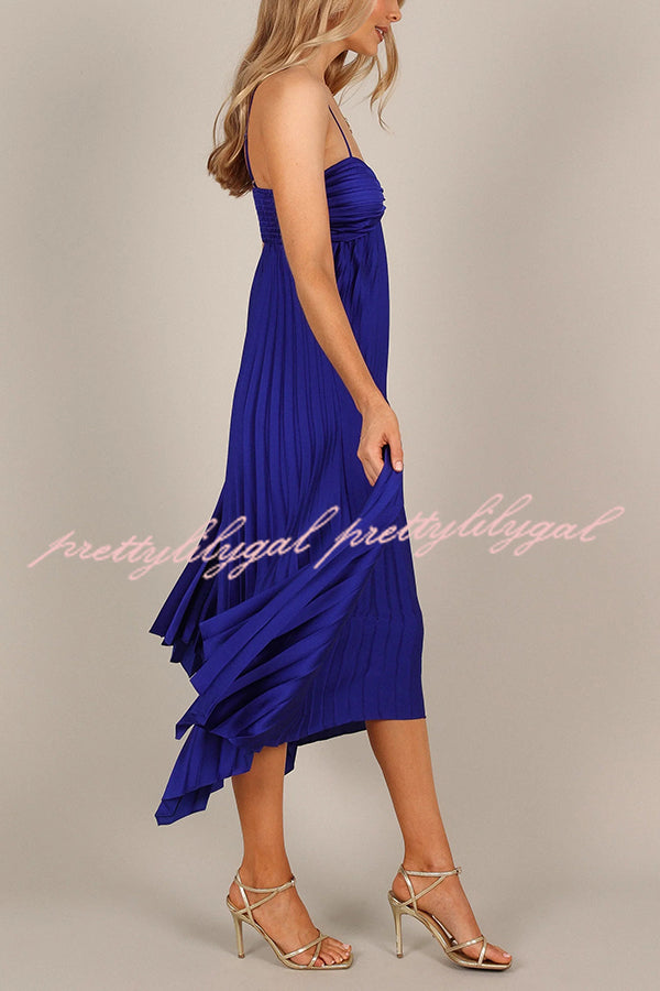 Solid Color Sexy Suspender Pleated Irregular Midi Dress