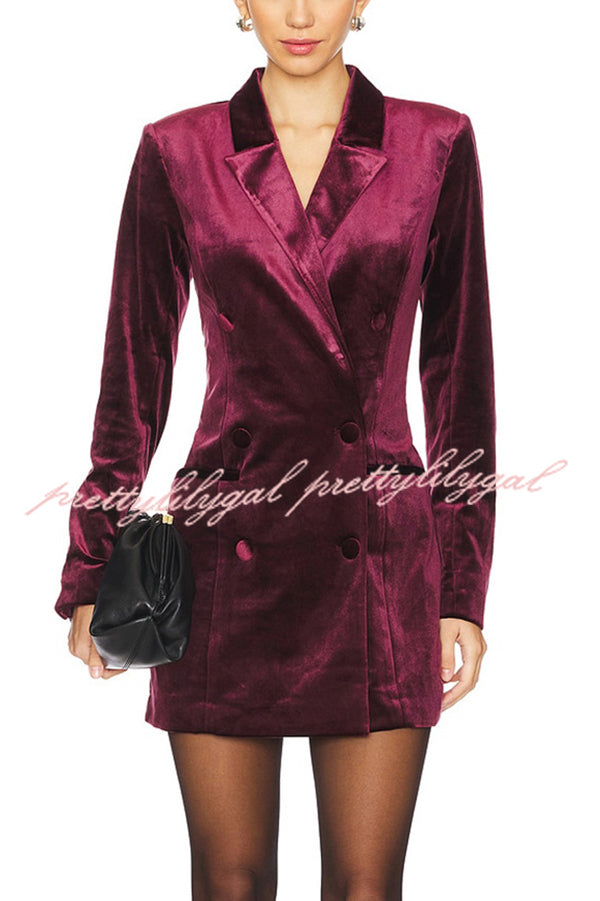 Holiday Soiree Solid Color Velvet Lapel Long Sleeve Blazer Mini Dress