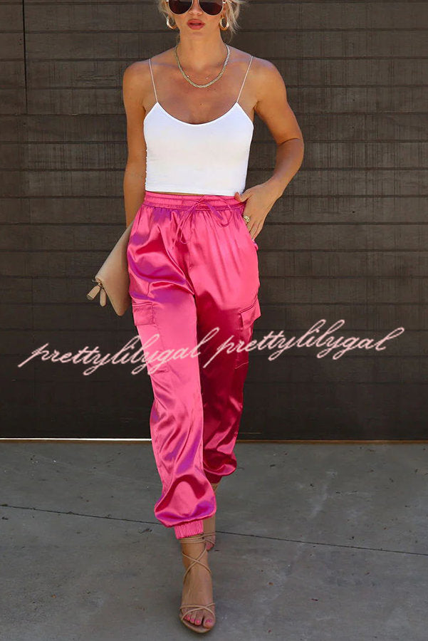 Something Great Satin Pocketed Elastic Waist Cargo Pants