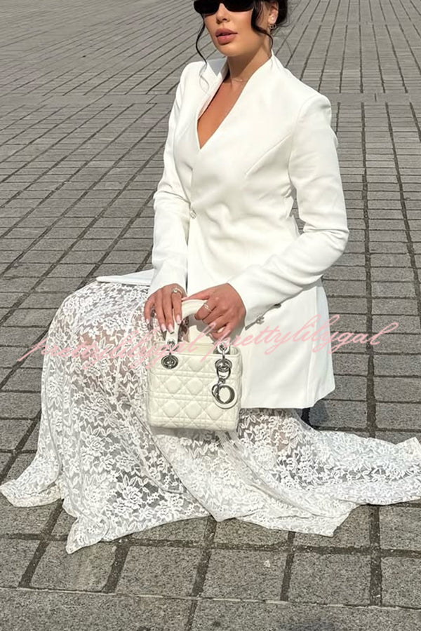 Poetic Muse Floral Lace High Rise Elastic Waist Fishtail Hem Maxi Skirt