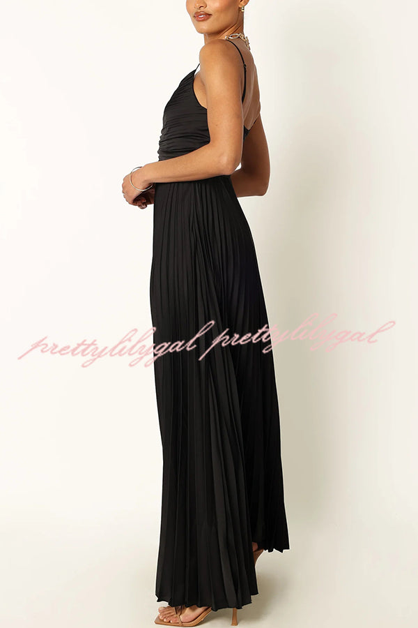 Catch The Light Satin Pleated V-neck Slip Maxi Dress