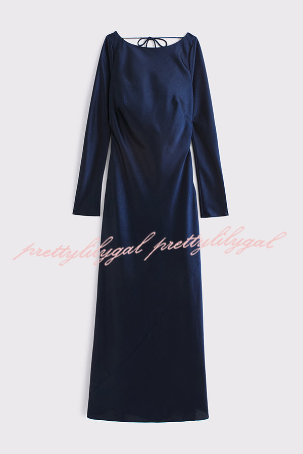 Eternal Event Satin Long Sleeve Cowl Back Slip Maxi Dress