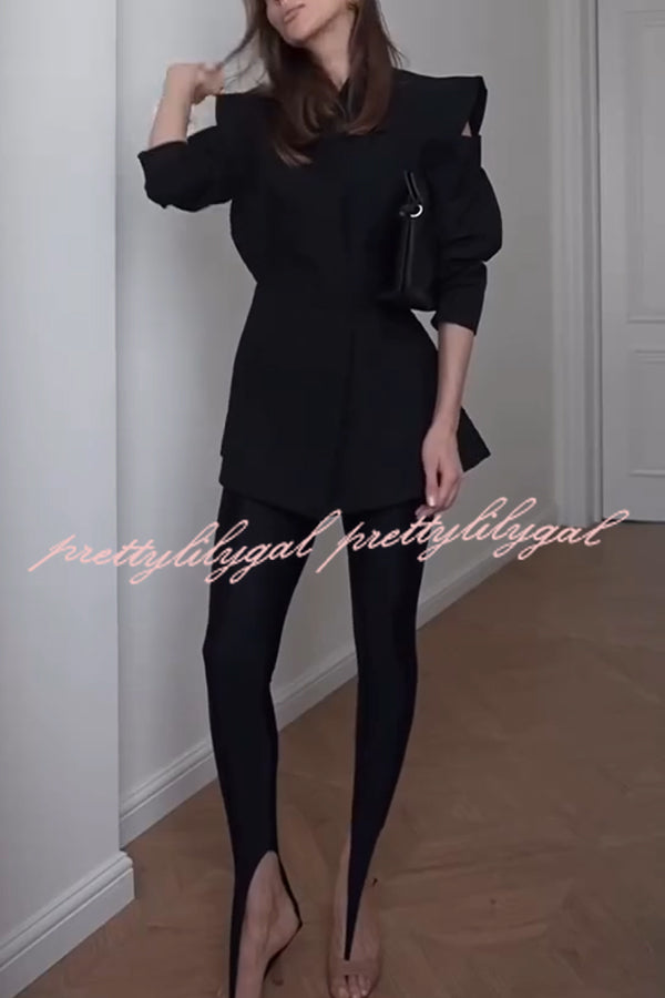 Fashionable Pioneer Stand V-neck Split Sleeve Loose Blazer