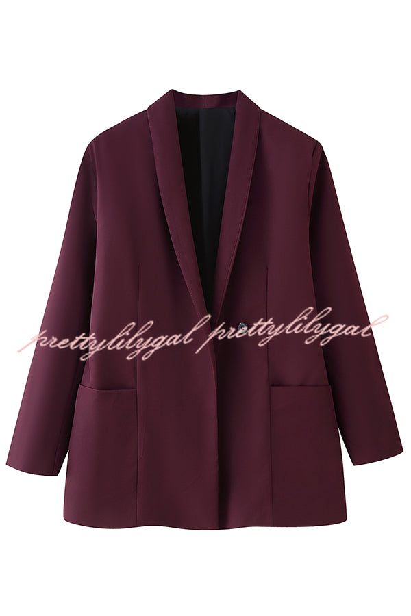 Solid Color Lapel Long Sleeve Casual Pocket Long Blazer
