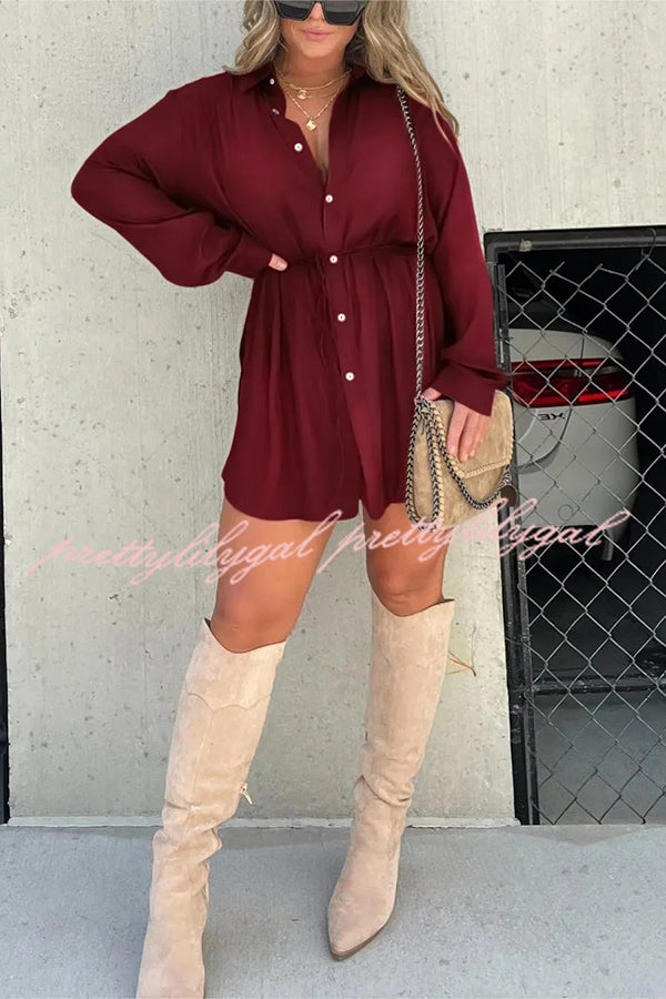 Solid Color Long Sleeve Button Casual Shirt-Style Rompers