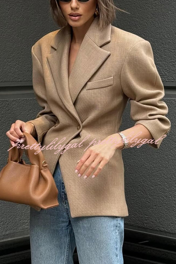 Solid Color Loose Lapel Long Sleeve Button Blazer