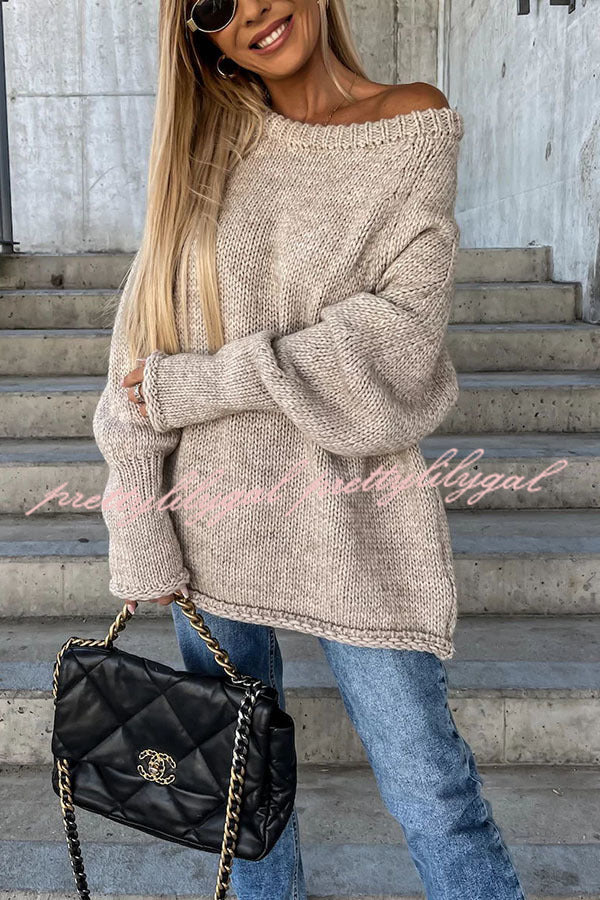 Casual Street Atmosphere Knit Wide Neck Loose Sweater