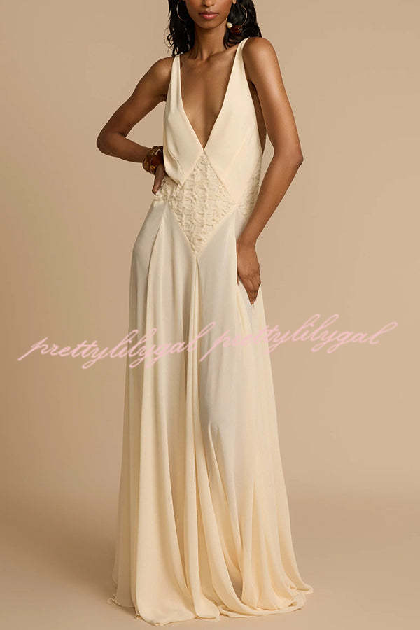 Modern Muse Tulle Lace Patchwork Backless Flowy Maxi Dress