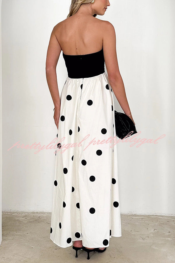 Polka Dot Print Off-shoulder Contrast Color Maxi Dress