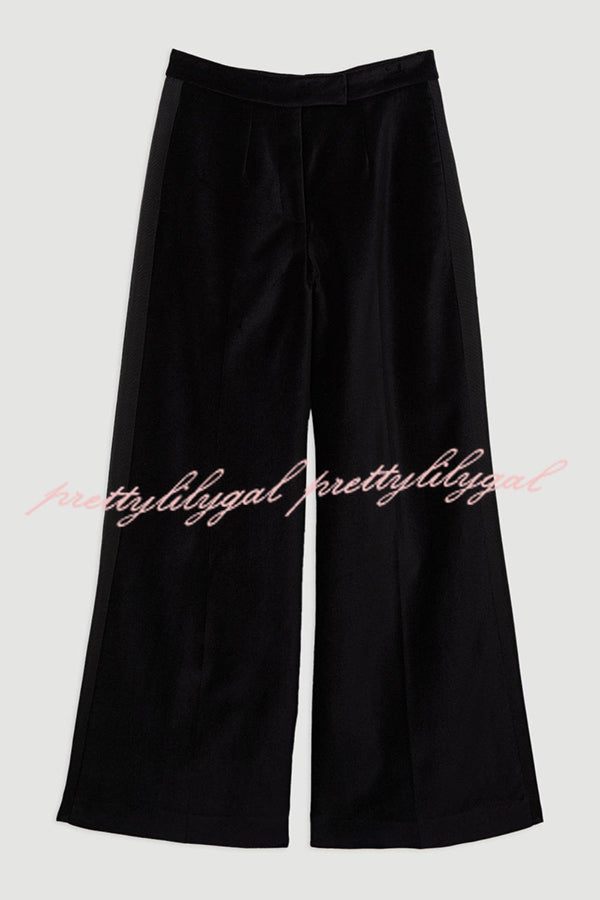 Cue The Cocktails Velvet Grosgrain Detail Pocketed Wide Leg Pants