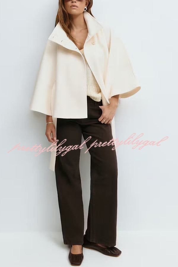 Fashionable Stand Collar Button Waist Tie Loose Cape