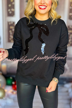 Christmas Bow Sequined Long Sleeve Casual Sweatshirt