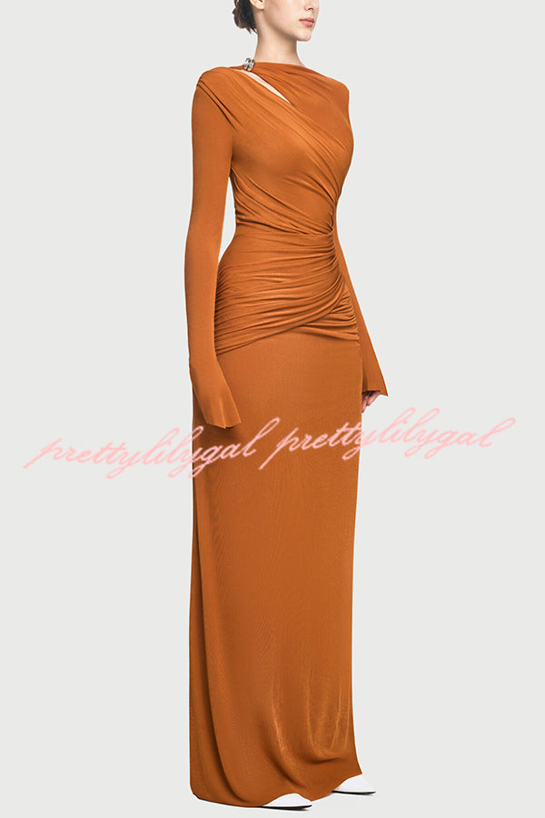 Stylish Long-sleeved Slim-fit Pleated Elegant Maxi Dress