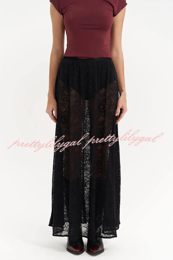 Sweet Festival Unique Lace Elastic Waist A-line Maxi Dress