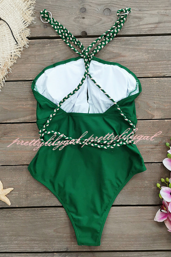 Sexy V-neck Cross-tie Elastic One-piece Swimsuit