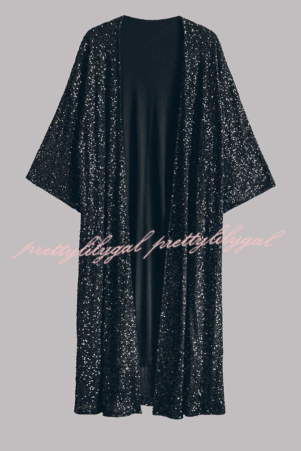 Disco Glamour Sequin Bell Sleeve Kimono