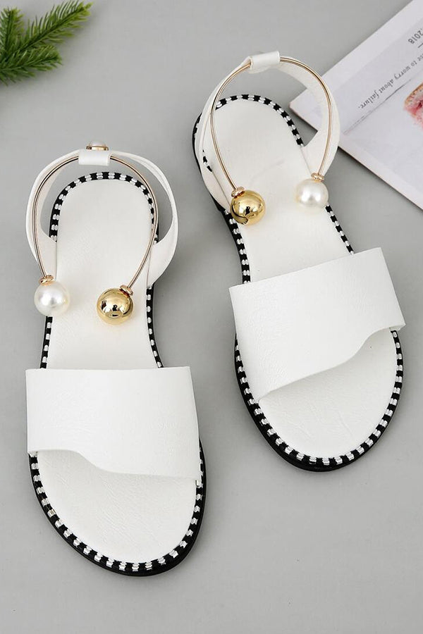 Summer Simple Flat Bottom Pearl Buckle Roman Sandals