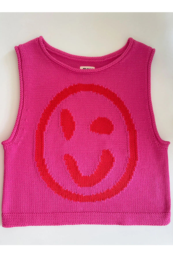 Always Happy Face Knit Unique Pattern Versatile Loose Tank Top