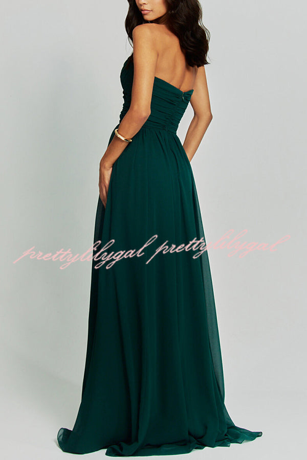 Romantic Party Chiffon Off Shoulder Sweetheart Neck Ruched Cape Maxi Dress