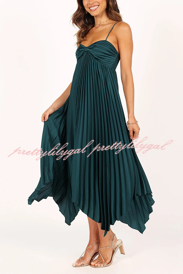 Solid Color Sexy Suspender Pleated Irregular Midi Dress