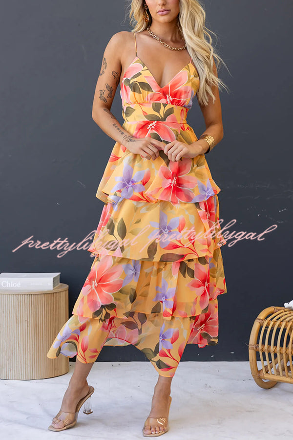 Dreamy Destiny Floral Print Elastic Back Tiered Maxi Dress