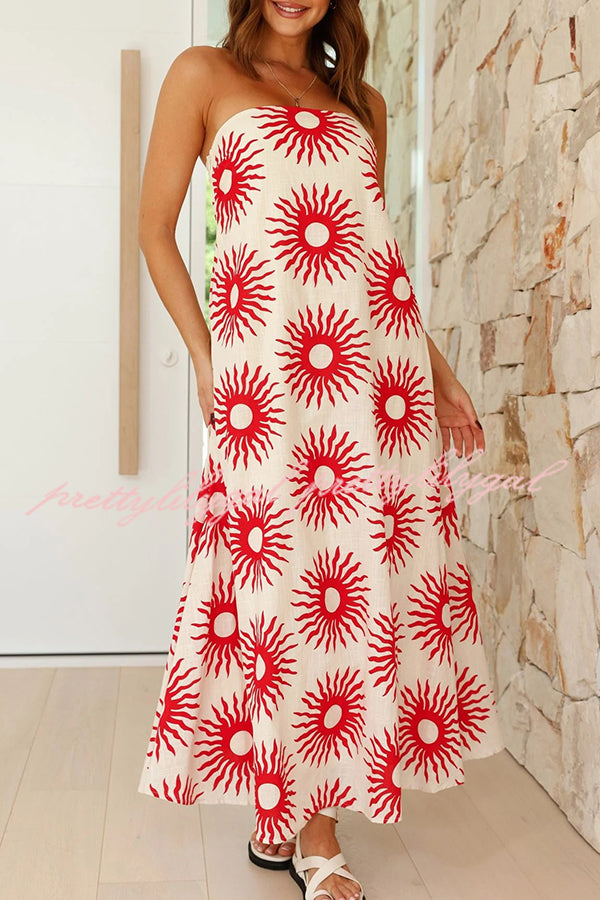 Sandy Silhouette Unique Print Strapless A-line Maxi Dress