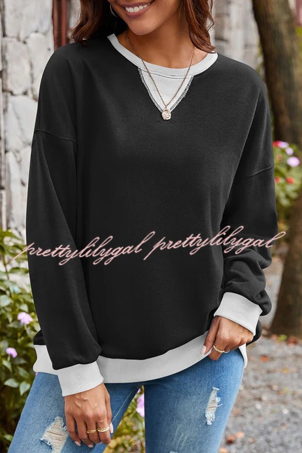 Fashionable Contrasting Color Loose Long-sleeved Casual Sweatshirt