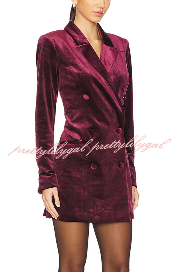 Holiday Soiree Solid Color Velvet Lapel Long Sleeve Blazer Mini Dress