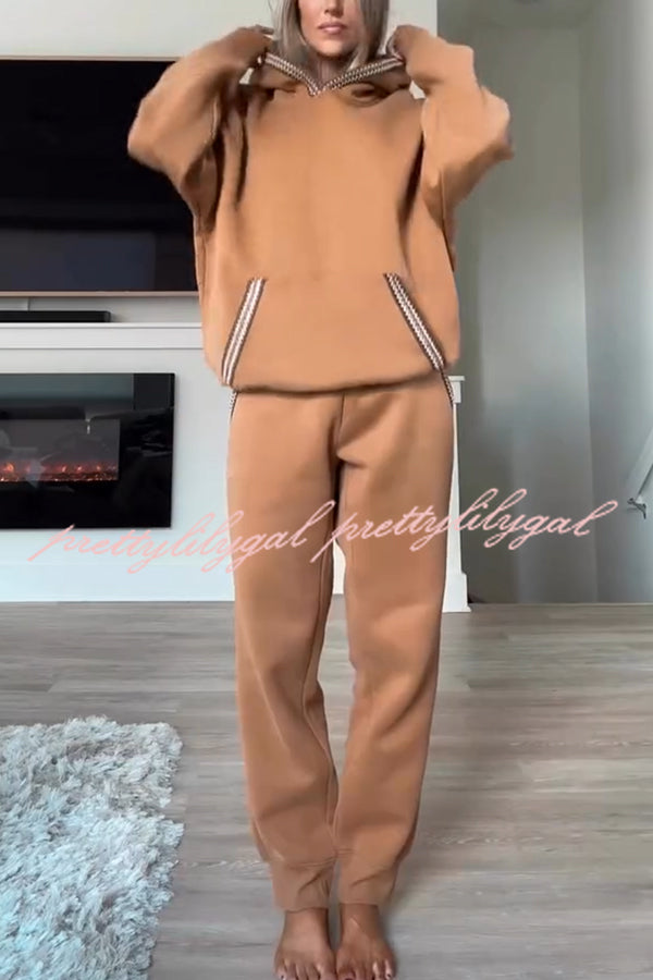 Tasman Braid Trim Kangaroo Pocket Hooded Sweatshirt and Elastic Waist Jogger Pants Set