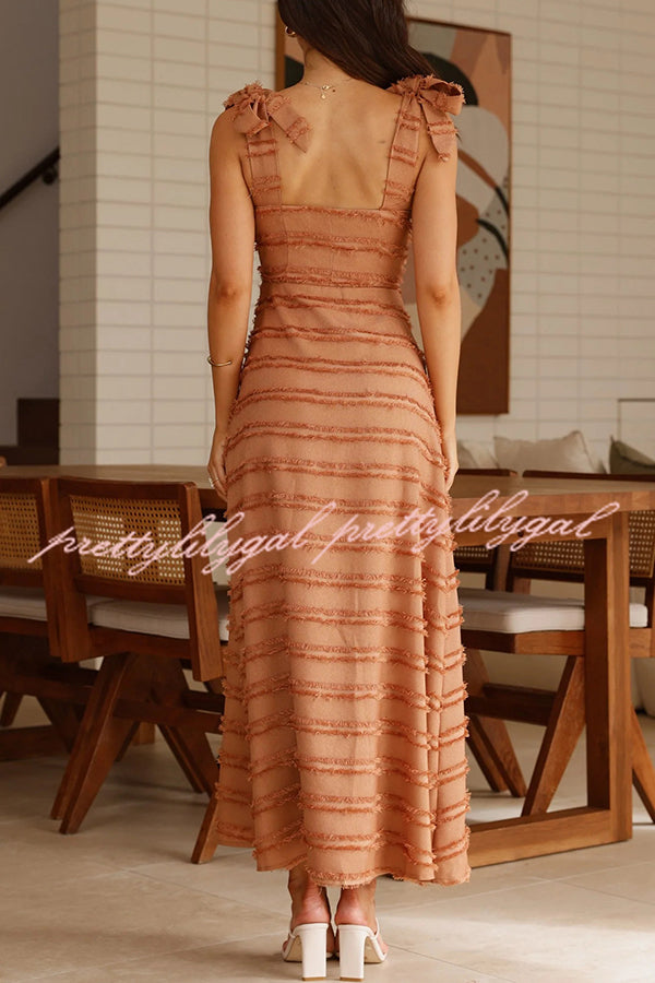 Solid Color V-neck Elegant Sling Lace Up Vacation Maxi Dress