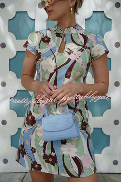 Cheongsam Style Floral Print Short Sleeve Stretch Mini Dress