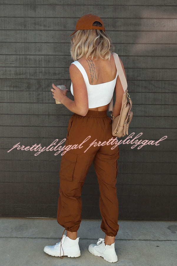 Let’s Rewind Nylon Elastic Waist Pocketed Cargo Pants