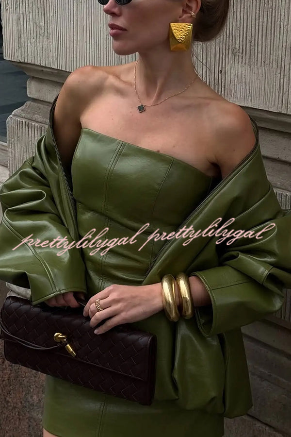 Sexy Tube Top Back Zipper Slim Leather Mini Dress