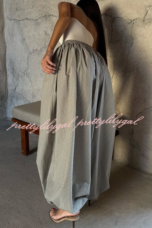 Fashion Plaid Print Elastic Waist Pocket Loose Wide-leg Pants
