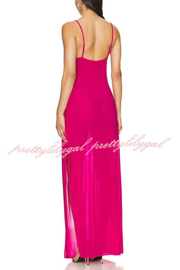 Mermaid Chiffon Starfish Sequin Asymmetric Neck Slit Maxi Dress