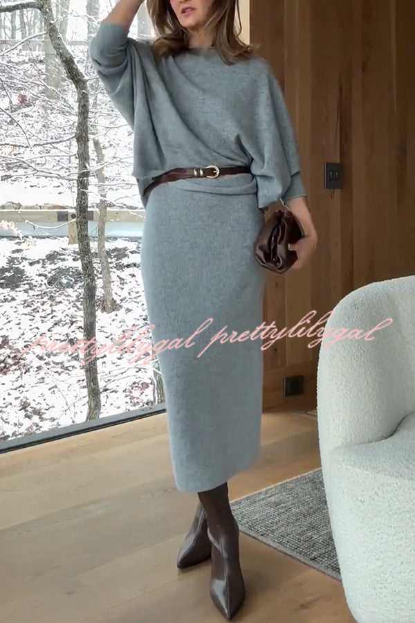 Soft and Warm Cashmere Knit Batwing Sleeve Relaxed Sweater