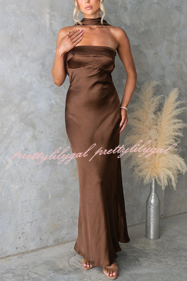 Satin Elegant Off-the-shoulder Backless Maxi Dress