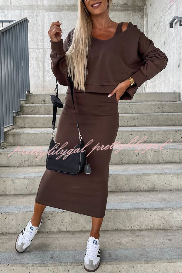 Around The World Hooded Sweatshirt and Slip Maxi Skirt Two Piece Set