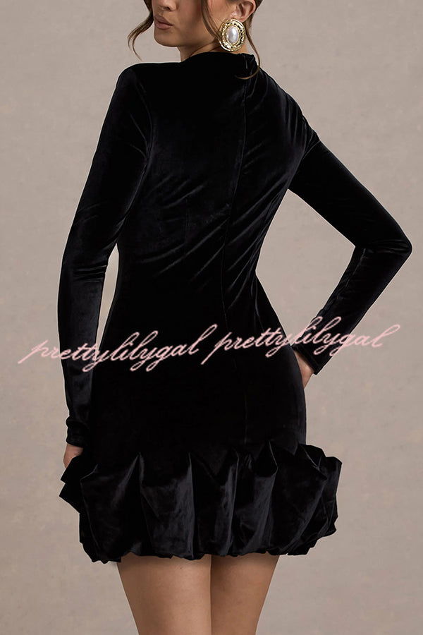 Solid Color Velvet Slim-fit Long-sleeved Mini Dress