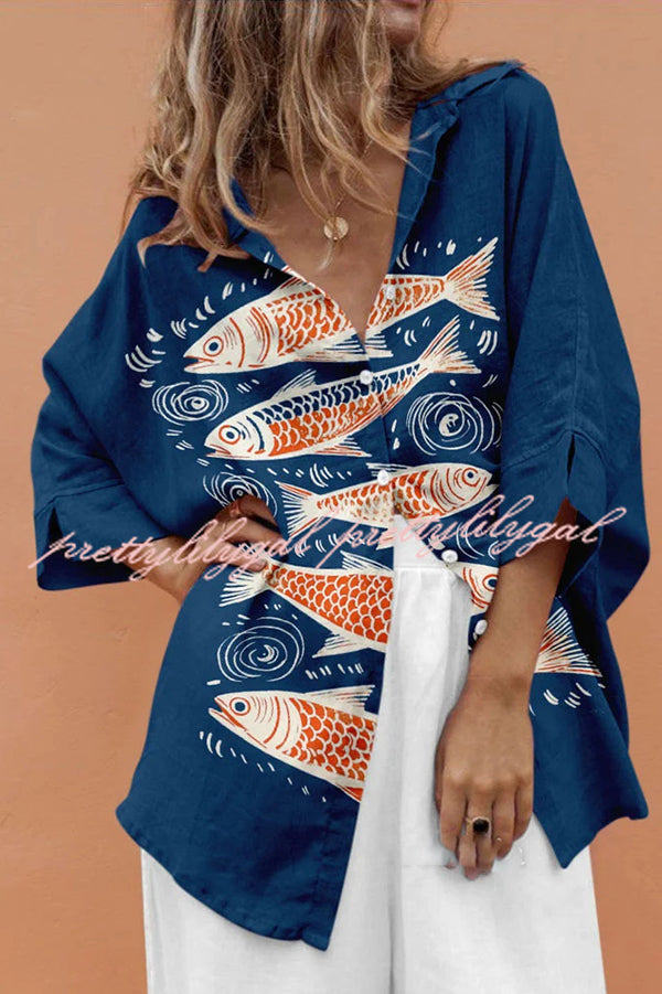 Unique Marine Print Casual Loose Shirt Top