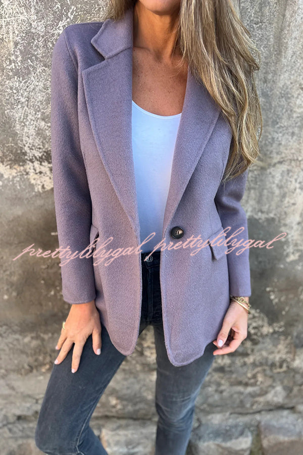 Daytime Perfection Faux Wool Lapel Button Relaxed Blazer