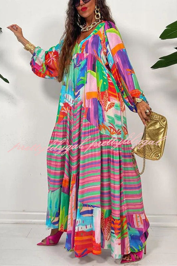 Bloom with A View Colorful Geometric Swing Maxi Dress