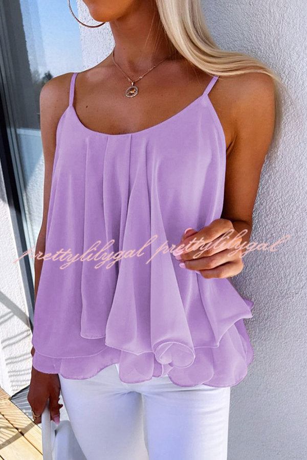 Romance Factor Ruffle Hem Flowy Cami Top