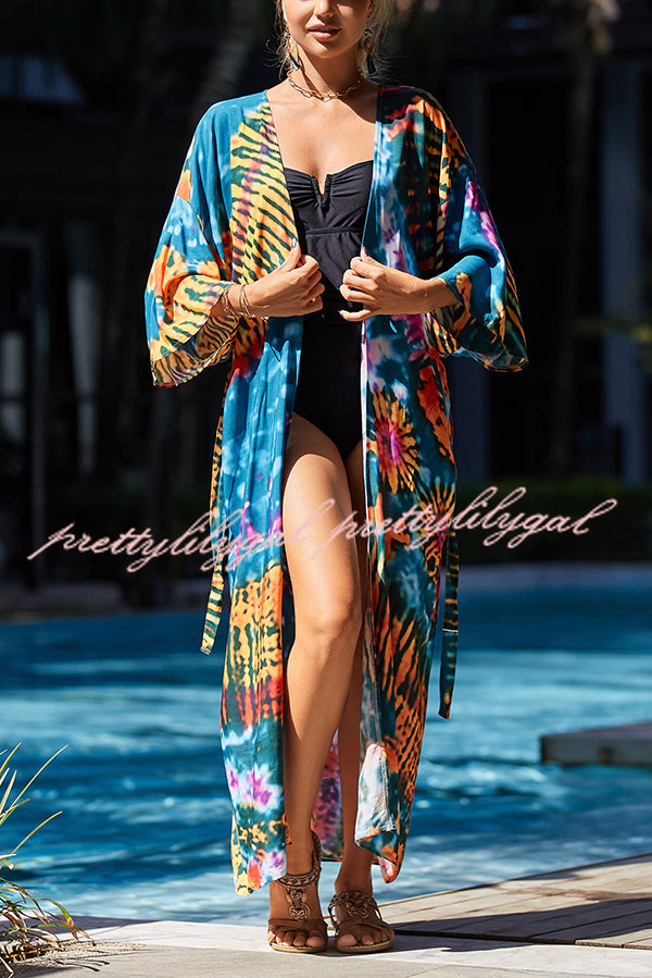 Unique Print Loose Lace Up Holiday Maxi Cover Up