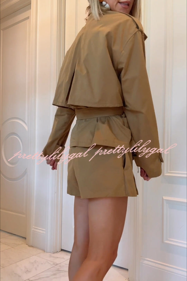 Chic Comfort Mid Rise Elastic Waist Contrast Buttons Pocket Mini Skort