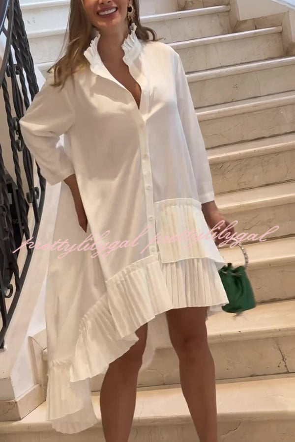 Solid Color Palace Style Loose Irregular Pleated Hem Mini Dress