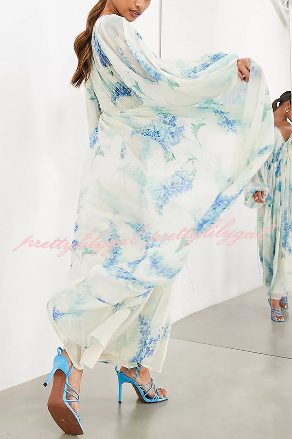 Headed To The Ocean Chiffon Floral Drawstring Waist Maxi Dresses