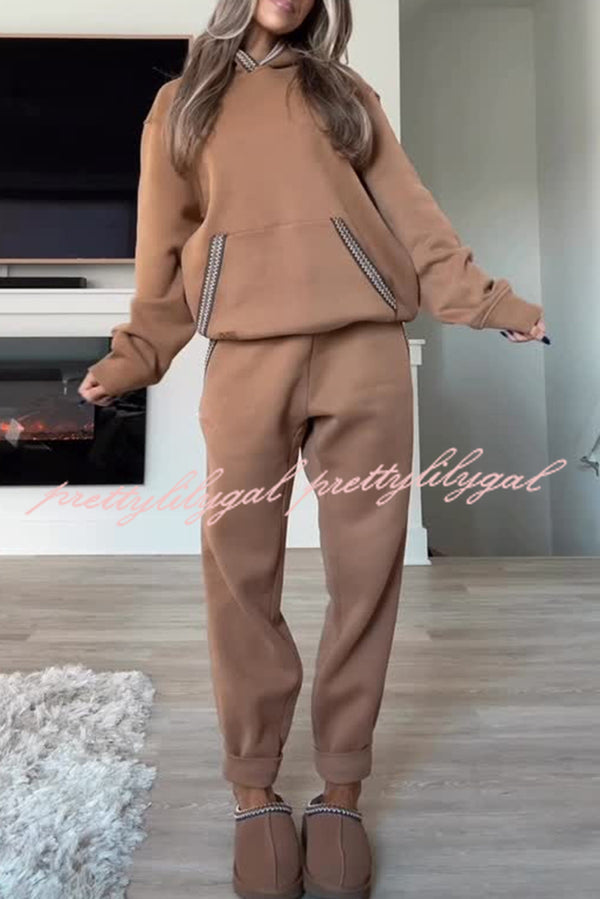 Tasman Braid Trim Kangaroo Pocket Hooded Sweatshirt and Elastic Waist Jogger Pants Set
